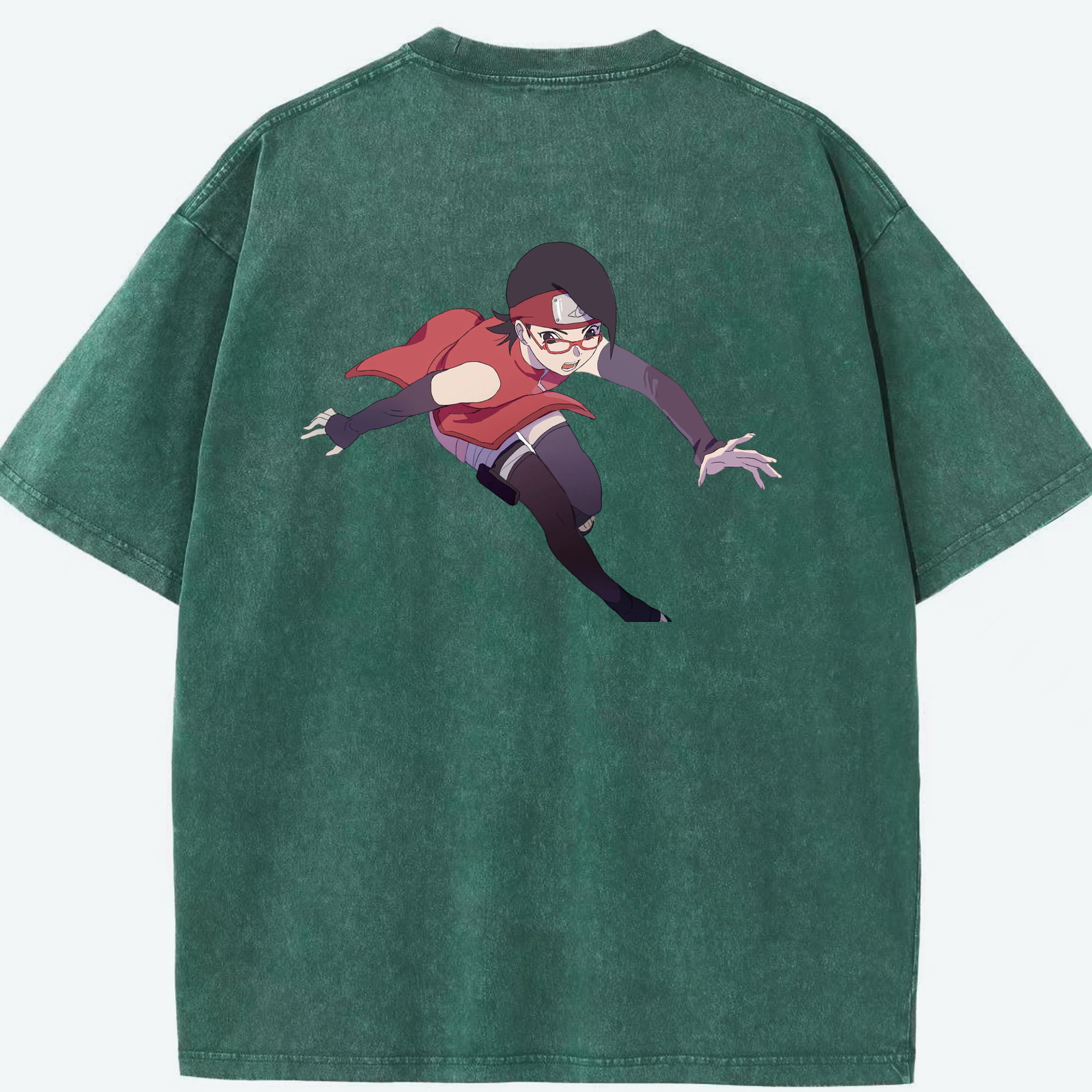 （画像用） NARUTO -ナルト- うちは サラダ Uchiha Sarada 綿100% ヴィンテージ風 半袖Tシャツ（背面プリント）